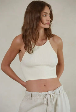 Seamless Sleeveless Halter Top - Cream