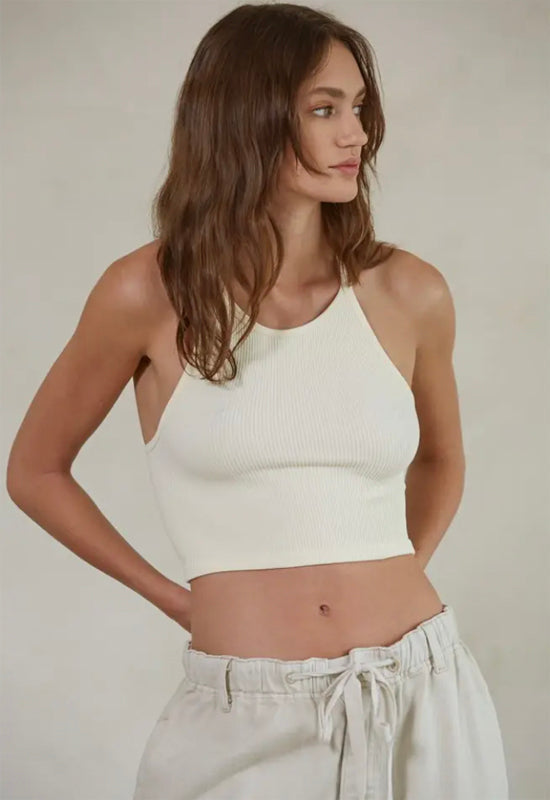 Seamless Sleeveless Halter Top - Cream