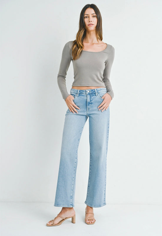 Just Black - Mid Rise Slim Wide Leg Jean Light Denim