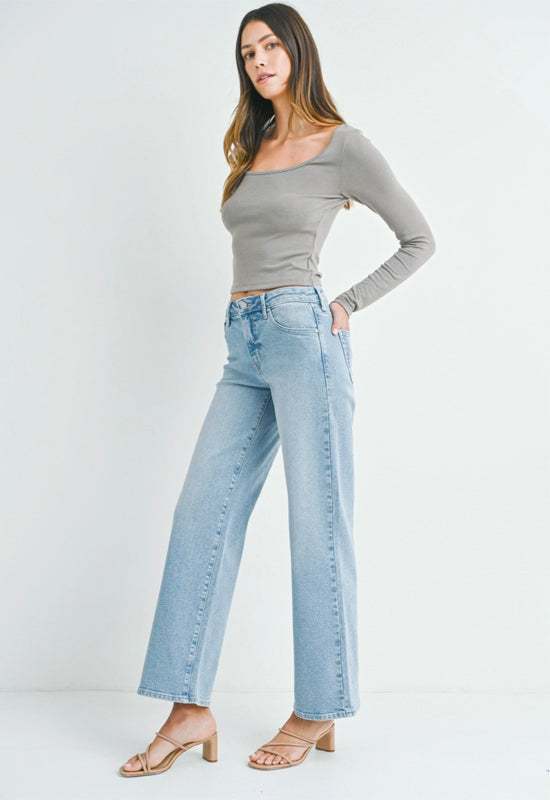 Just Black - Mid Rise Slim Wide Leg Jean Light Denim