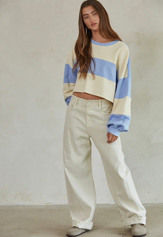 Pullover Top - Blue Cream