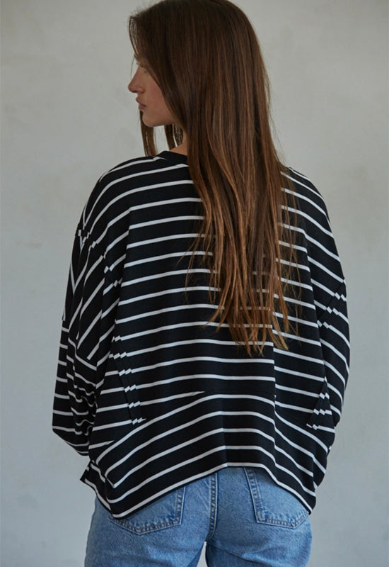 Knit Ribbed Striped Pullover - Black