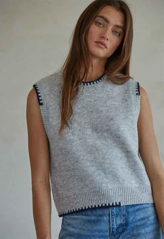 Knit Sleeveless Sweater - Heather Grey