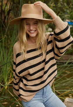 Davis Striped Sweater - Mocha