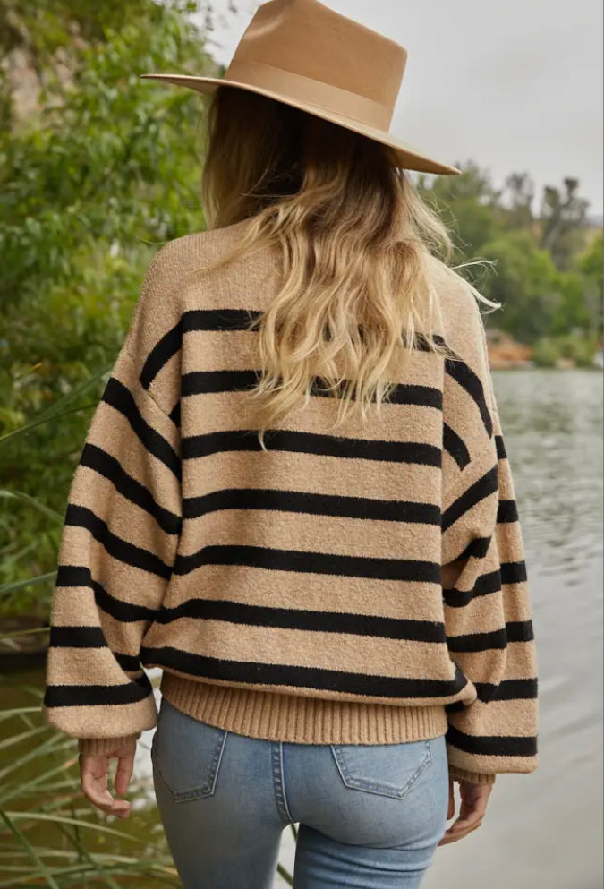 Davis Striped Sweater - Mocha