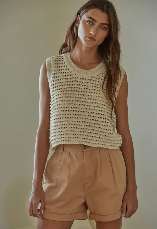 Crochet Sleeveless Sweater - Natural