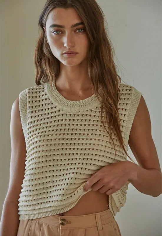 Crochet Sleeveless Sweater - Natural