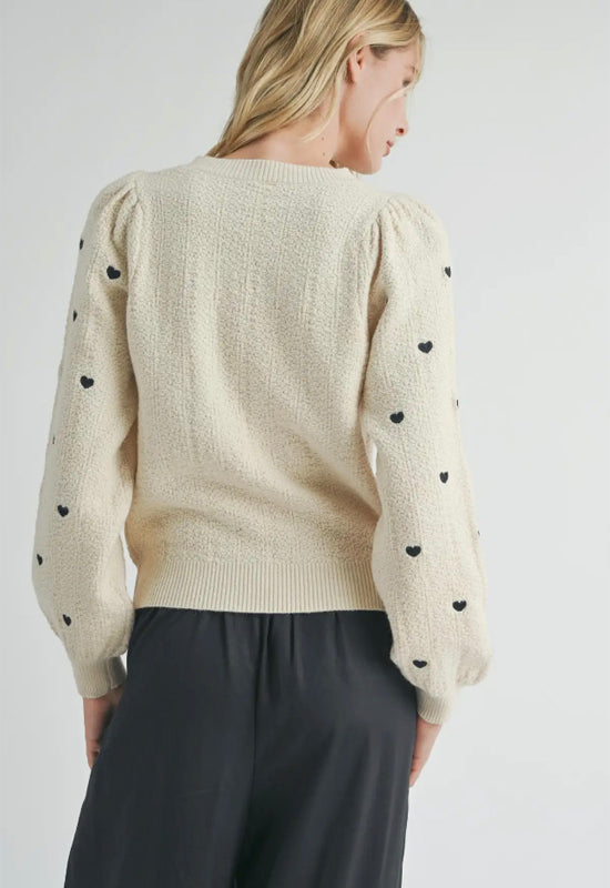 Sadie & Sage - Heart Eyes Embroidered Sweater Cream