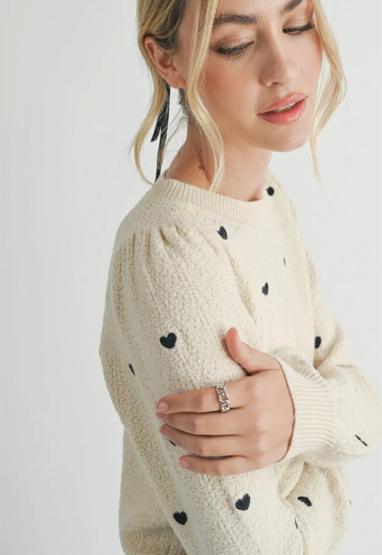 Sadie & Sage - Heart Eyes Embroidered Sweater Cream