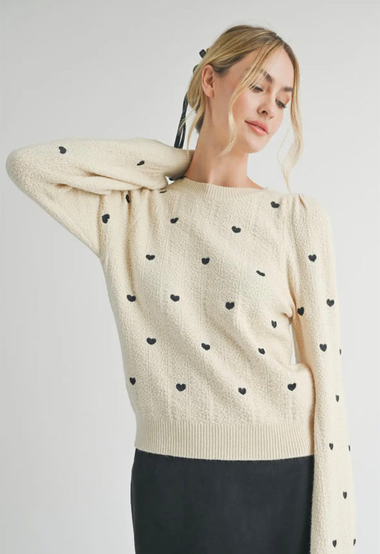 Sadie & Sage - Heart Eyes Embroidered Sweater Cream