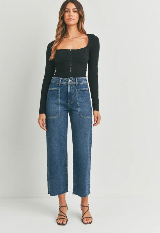 Just Black - High Rise Utility Jean Wide Leg Dark Denim