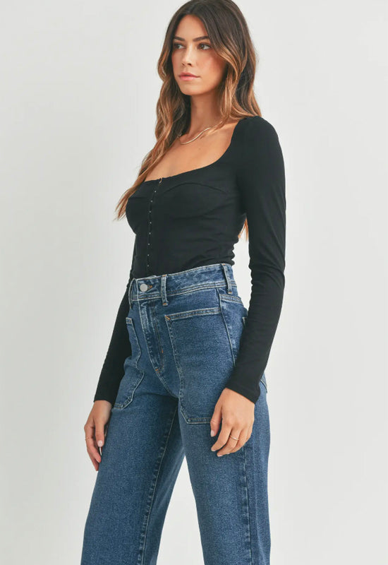 Just Black - High Rise Utility Jean Wide Leg Dark Denim