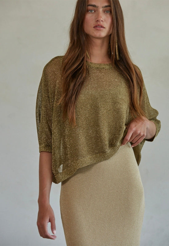 Knit Lurex Crop Top - Bronze