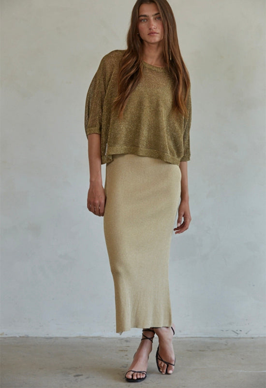 Knit Lurex Crop Top - Bronze