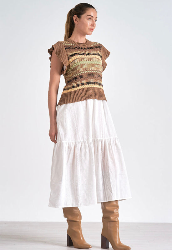 Elan - Sweater Top Dress Brown White Combo