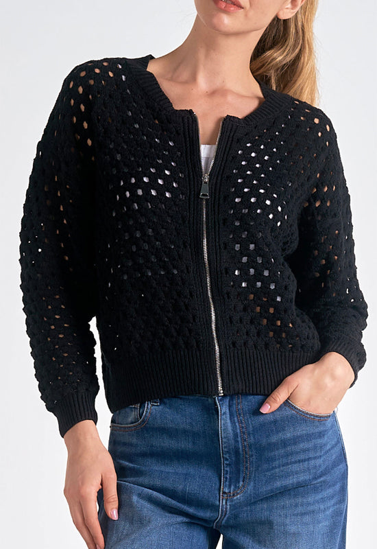 Elan - Cardigan Zip Up Sweater Black