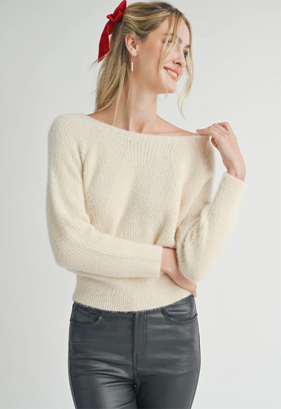 Sadie & Sage - Lydia Fuzzy Sweater Cream