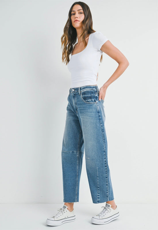 Just Black - Barrel Jean with Seams Medium Denim