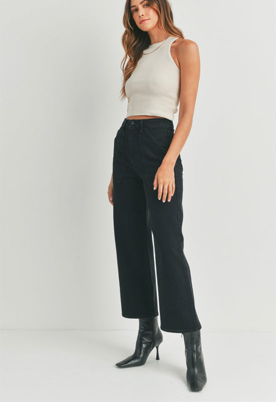 Just Black - High Rise Cargo Pocket Wide Leg Jean Black