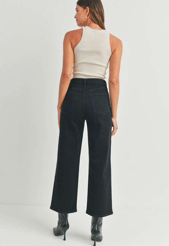 Just Black - High Rise Cargo Pocket Wide Leg Jean Black