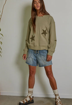 Star Patch Cotton Pullover - Olive