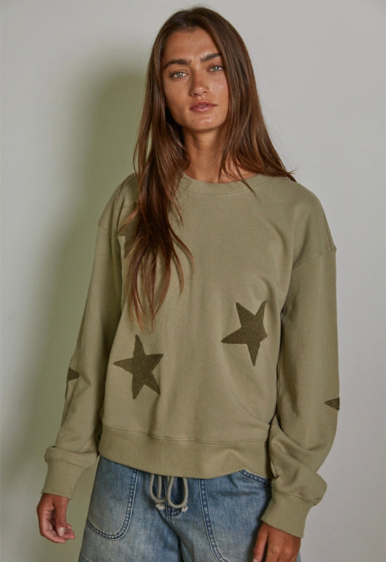 Star Patch Cotton Pullover - Olive