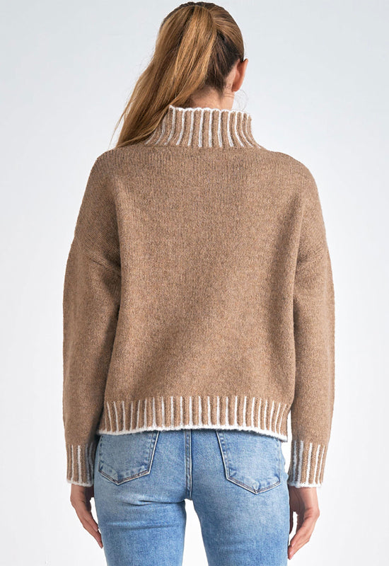 Elan - Sweater with White Stitch Detail Tan