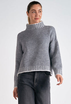 Elan - Sweater with White Stitch Detail Charcoal