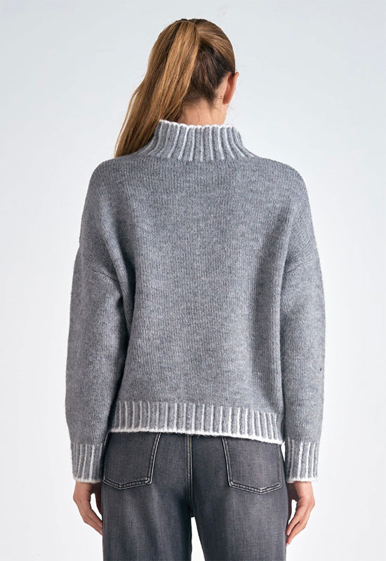 Elan - Sweater with White Stitch Detail Charcoal