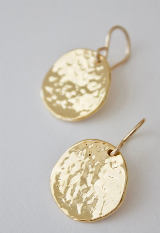 Hammered Medalion Earrings - Gold