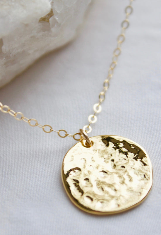 Pounded Disk Necklace - Gold