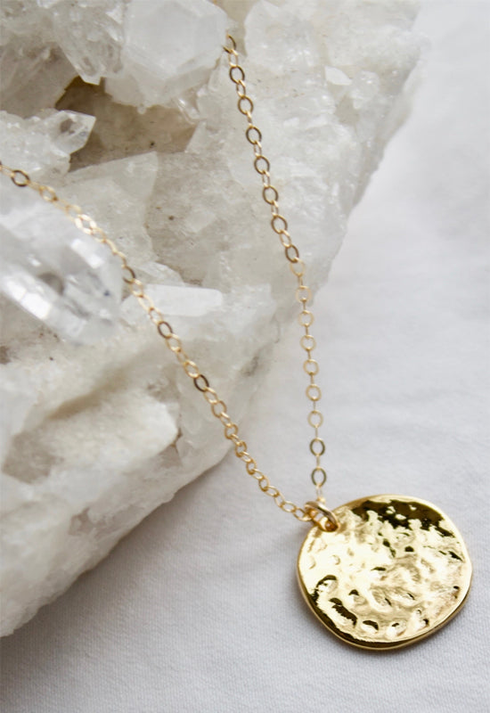 Pounded Disk Necklace - Gold