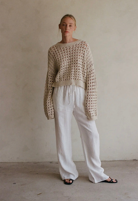 Knit Long Sleeve Sweater - Natural