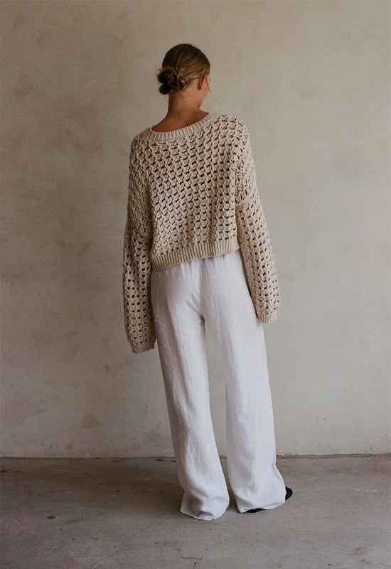 Knit Long Sleeve Sweater - Natural