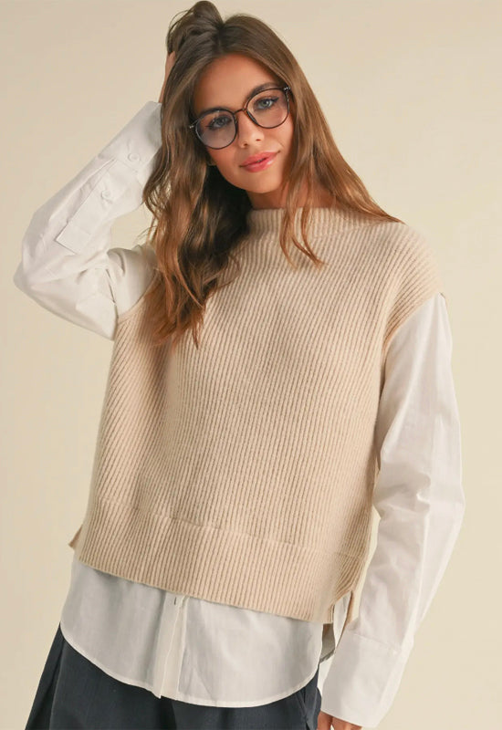 Sweater Shirt Combo - Beige