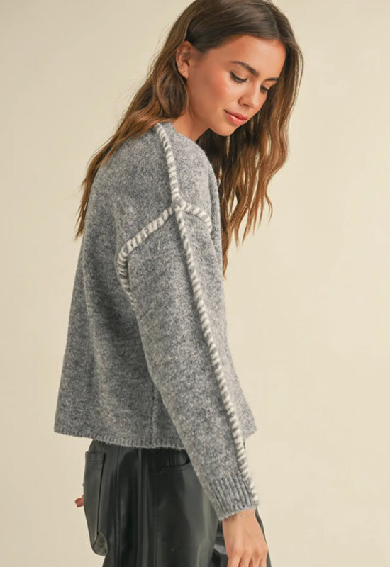 Stitch Detail Sweater - Grey Cream