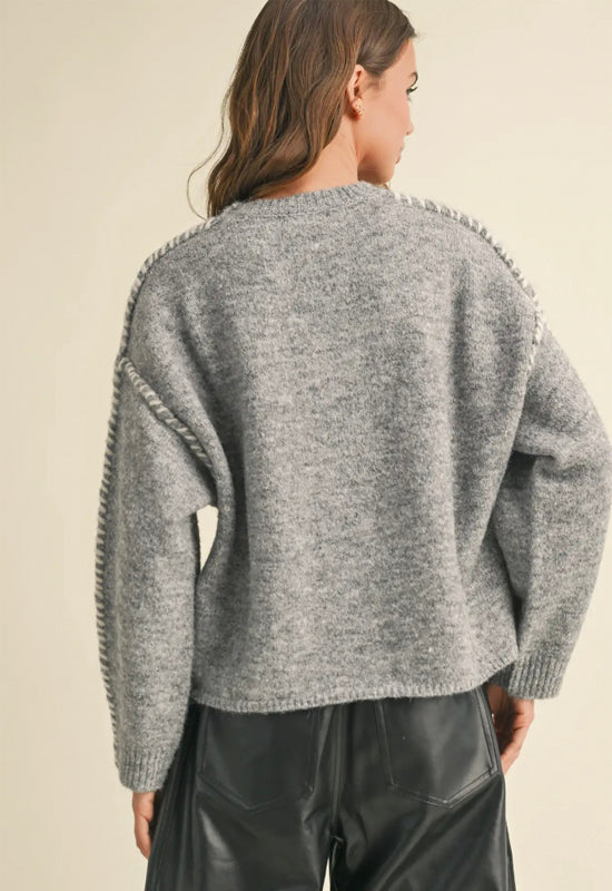 Stitch Detail Sweater - Grey Cream