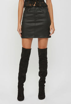 Hidden - 16" High Rise Mini Skirt Coated Denim - Black