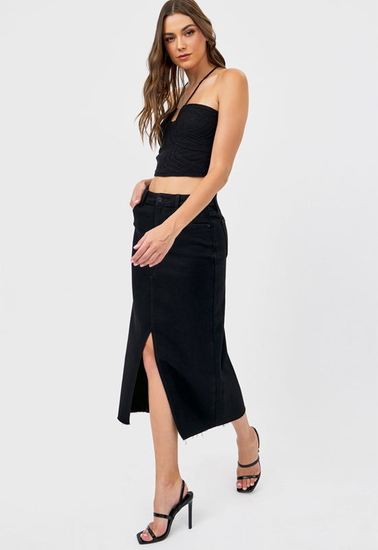 Hidden - 34" Peyton High Rise Midi Skirt Black