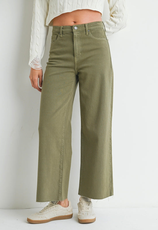 Just Black - Scissor Cut Flare Wide Leg Jean Matcha