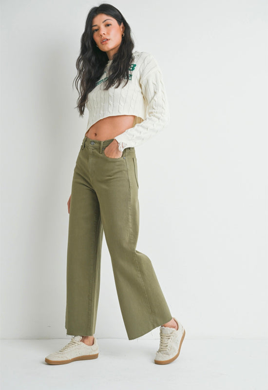 Just Black - Scissor Cut Flare Wide Leg Jean Matcha