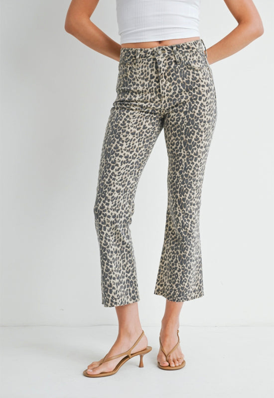 Just Black - High Rise Tonal Crop Flare Leopard