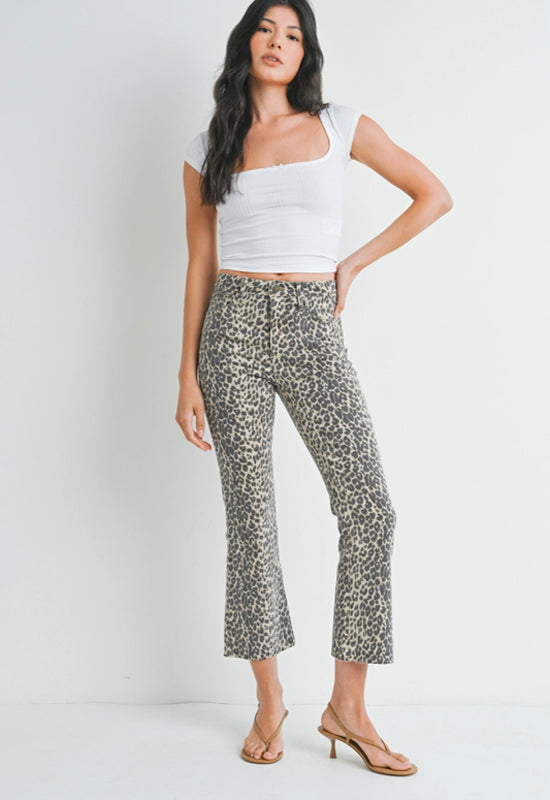 Just Black - High Rise Tonal Crop Flare Leopard