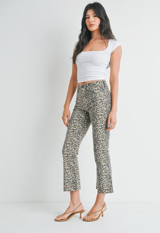 Just Black - High Rise Tonal Crop Flare Leopard