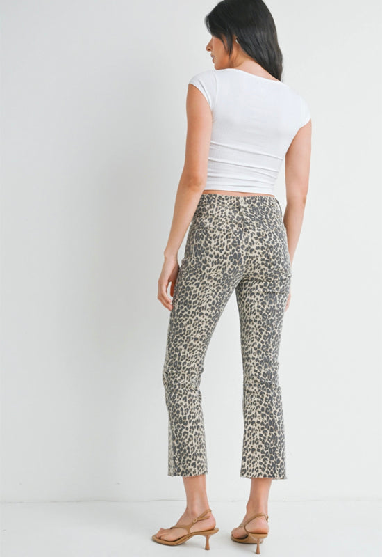 Just Black - High Rise Tonal Crop Flare Leopard