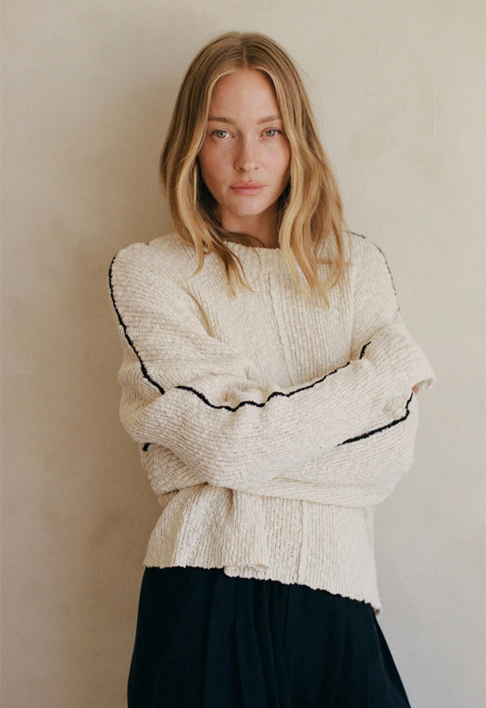 Knit Acrylic Pullover Top - Cream