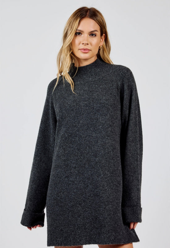 Sadie & Sage - Carson High Neck Sweater Dress Charcoal