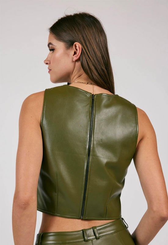 Sadie & Sage - New Era Faux Leather Sleeveless Top Cypress