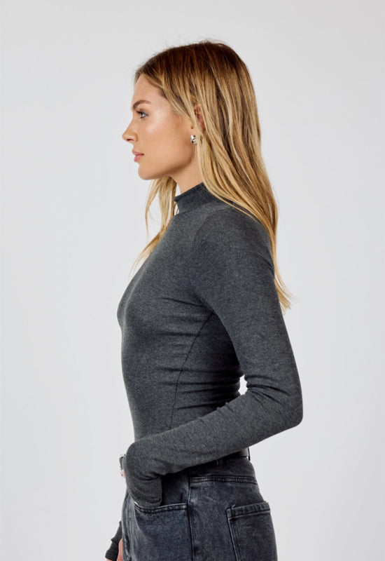 Sadie & Sage - Ronan Mock Neck Top Charcoal