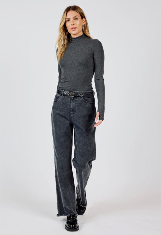 Sadie & Sage - Ronan Mock Neck Top Charcoal